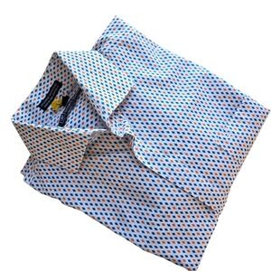 Stacy Adams Mens Long Sleeve Button Down Shirt‎ Diamond Print Orange Blue